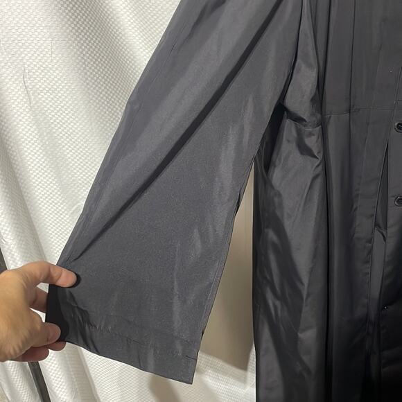Sanyo 3x black 💯 polyester long rain coat ling back walking pleat euc - Picture 8 of 11